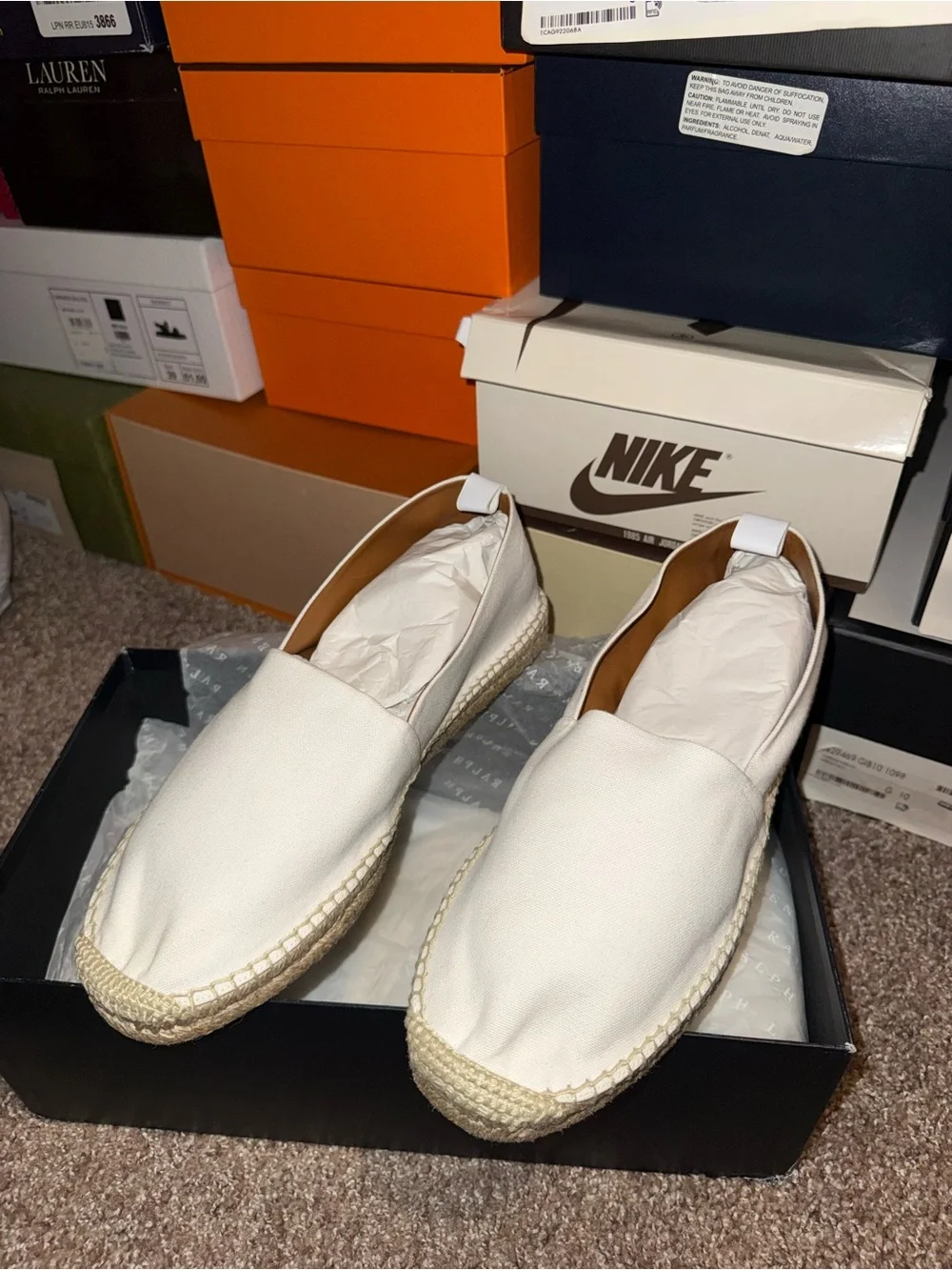 Ralph Lauren Purple label White Canvas Espadrille Slip-Ons with Woven Jute Sole